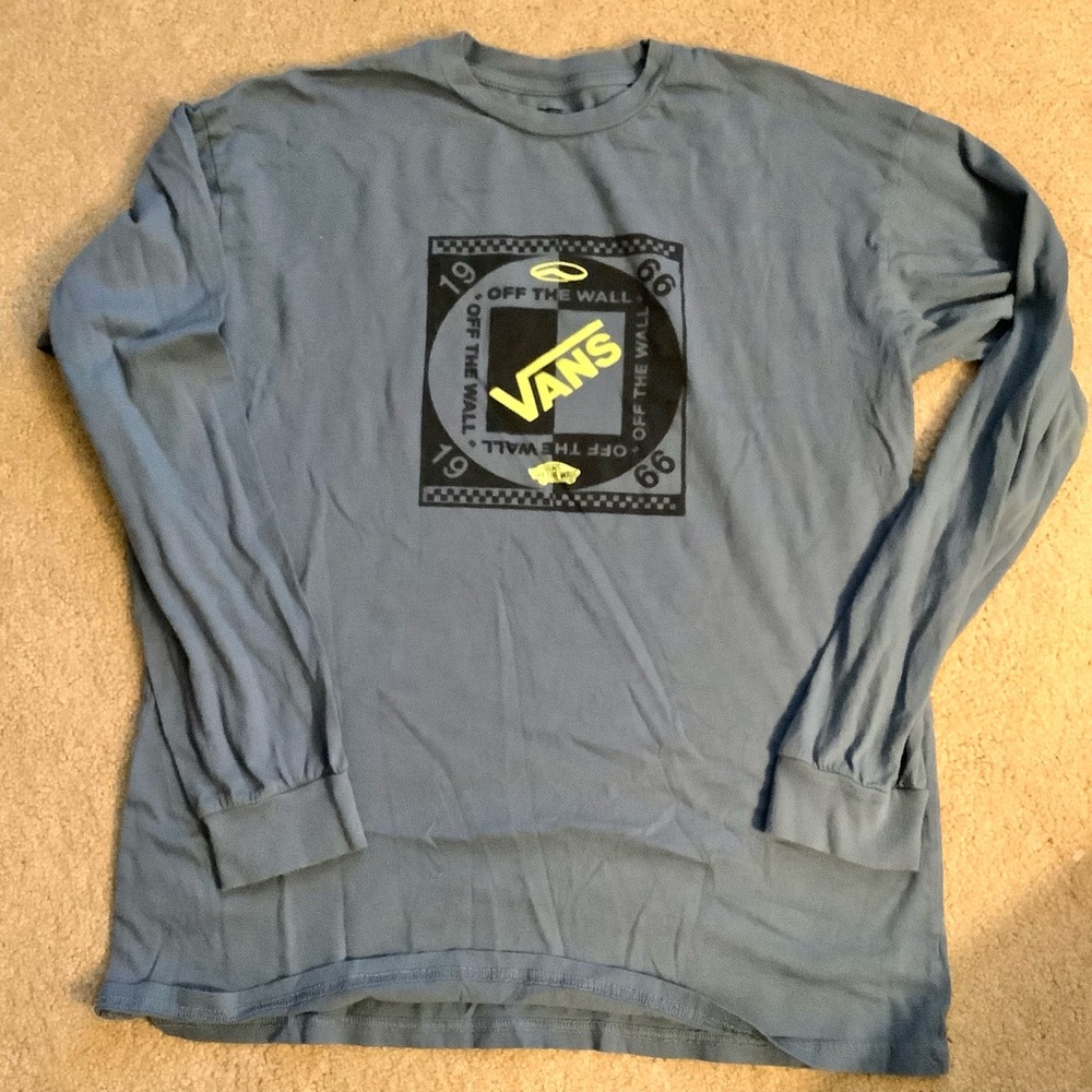 Vans Off The Wall Mens Blue Graphic Skater Long Sleeve Tee Shirt Large